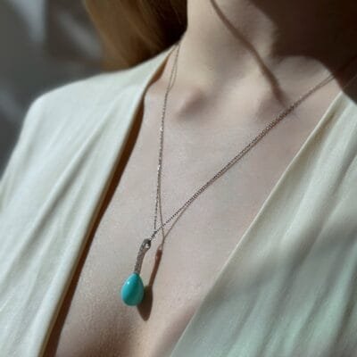 Κολιέ Ασήμι 925° με γαλάζια σταγόνα και ζιργκόν