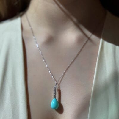 Κολιέ Ασήμι 925° με γαλάζια σταγόνα και ζιργκόν