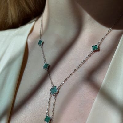 Κολιέ Ασήμι 925° με πράσινους σταυρούς σε στυλ γραβάτα