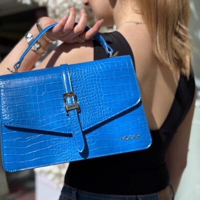 Τσάντα Nolah Top Handle Κροκό σε μπλε ελεκτρίκ