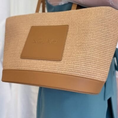 Τσάντα Nolah Ψάθινη με δερμάτινες καφε λεπτομέρειες