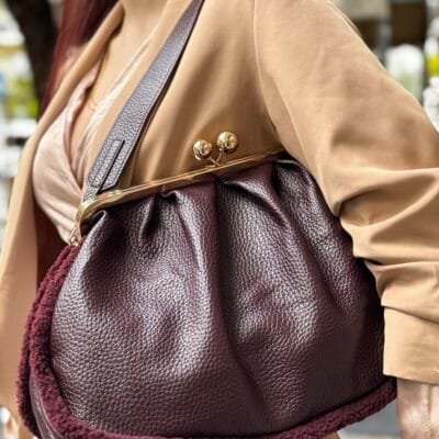 Τσάντα Vintage Πουγκί με γούνα σε μπορντό χρώμα