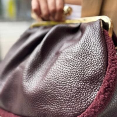 Τσάντα Vintage Πουγκί με γούνα σε μπορντό χρώμα