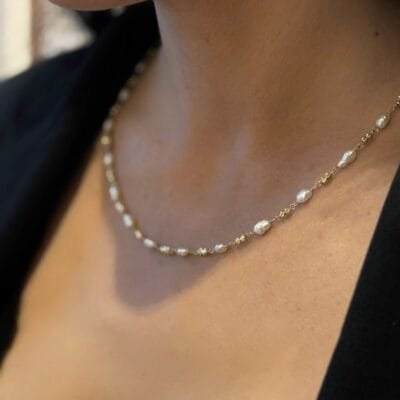 Κολιέ Ασήμι 925° με ασύμμετρα μαργαριτάρια