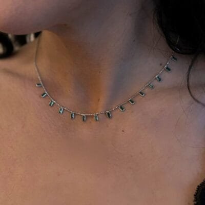 Κολιέ Ασήμι 925° Περιδέραιο με πράσινες πέτρες