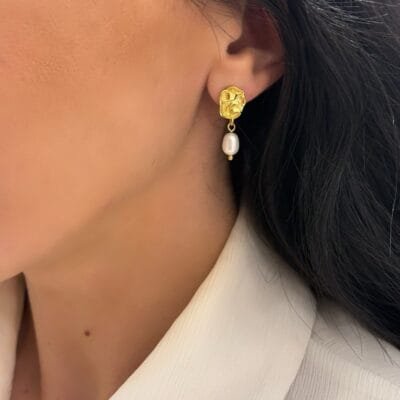 Σκουλαρίκια Ασήμι 925° Σφυρήλατο με μαργαριτάρι