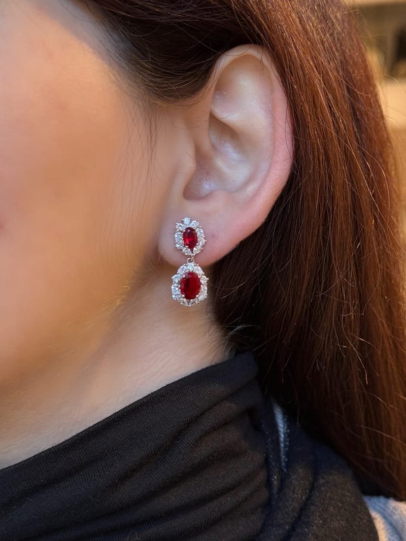 Σκουλαρίκια Ασήμι 925° με κόκκινη πέτρα και ζιργκόν