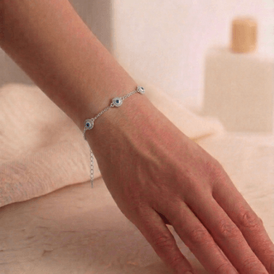 Βραχιόλι Stainless Steel Αλυσίδα με γαλάζια ματάκια