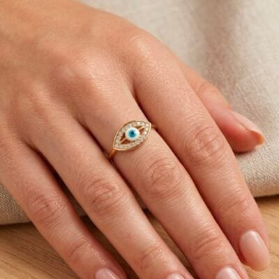 Δαχτυλίδι Stainless Steel με μάτι και strass