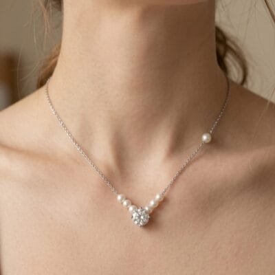 Κολιέ Stainless Steel με πέρλες και διαμαντάκι