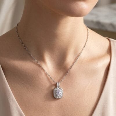 Κολιέ Stainless Steel ορθογώνιο με Strass