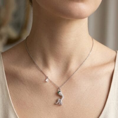 Κολιέ Stainless Steel με φίδι και Strass