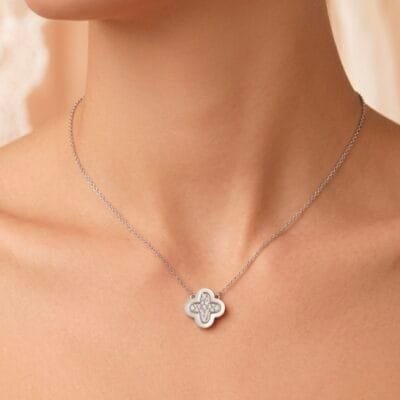 Κολιέ Ασήμι 925° με λουλούδι σταυρός