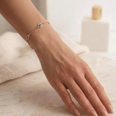 Βραχιόλι Stainless Steel Αλυσίδα με μπλε ματάκια
