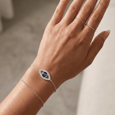 Βραχιόλι Ασήμι 925° Αλυσίδα με Μάτι μπλε