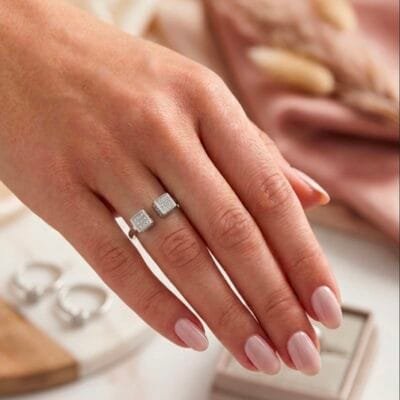 Δαχτυλίδι Ασήμι 925° με σχέδιο κύβος ρυθμιζόμενο