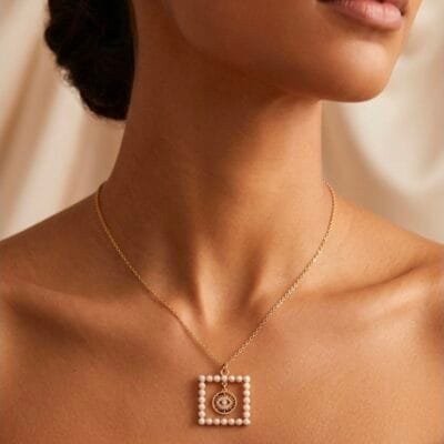 Κολιέ Stainless Steel με τετράγωνο πέρλα και μάτι