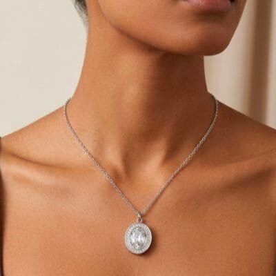 Κολιέ Stainless Steel με κρύσταλλο και strass