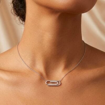 Κολιέ Stainless Steel με ασημί σχέδιο με strass