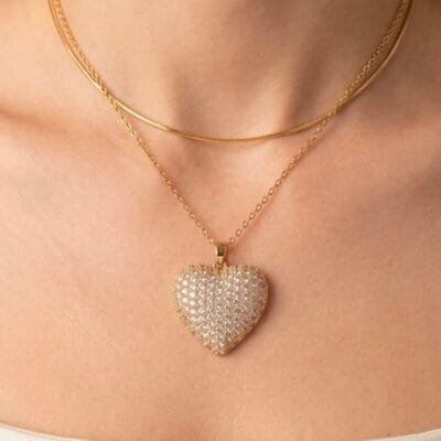 Κολιέ Stainless Steel Καρδιά με Strass