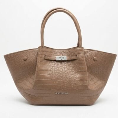 Τσάντα Tote σε camel χρώμα κροκό