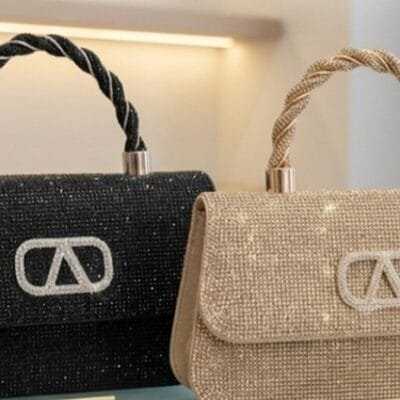 Τσαντάκι Clutch Τσαντάκι Top Handle με Strass και logo
