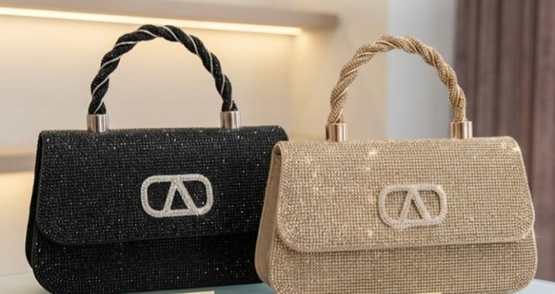 Τσαντάκι Clutch Τσαντάκι Top Handle με Strass και logo